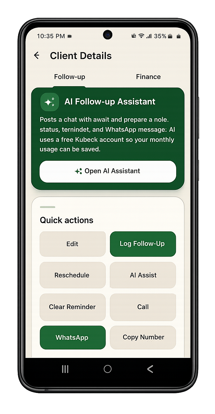 KuDesk mobile application screen